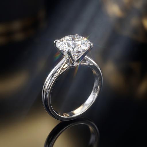 Nano Banana Pro: Ultra luxury cinematic jewelry advertising shot of an exquisite diamond engagement ring with a flawless brilliant-cut so
