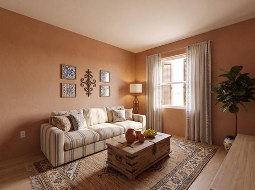 Nano Banana Pro: Restyle this interior. Keep the room itself completely unchanged: same camera angle, same window and door positions, sam