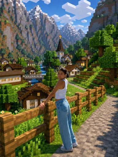 GPT Image 2: Transform only the environment around the main subject into a Minecraft-inspired cubic world. Keep the character/person/
